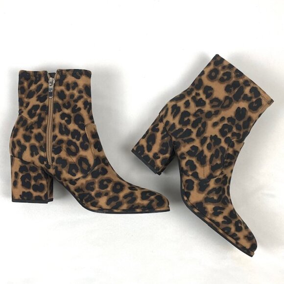 Marc Fisher Shoes - Marc Fisher Leopard Print Block Heel Faux Suede Stretch Bootie 8 & 8.5